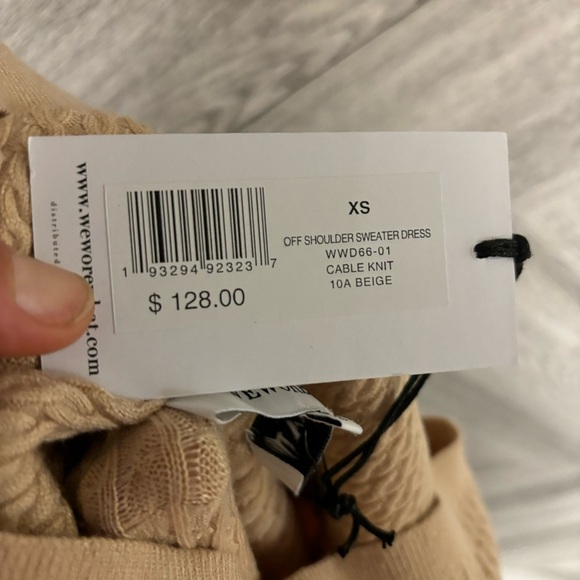 WeWoreWhat | Off Shoulder Sweater Dress In Beige Size XS NWT Cable Knit MIDI - Picture 8 of 12